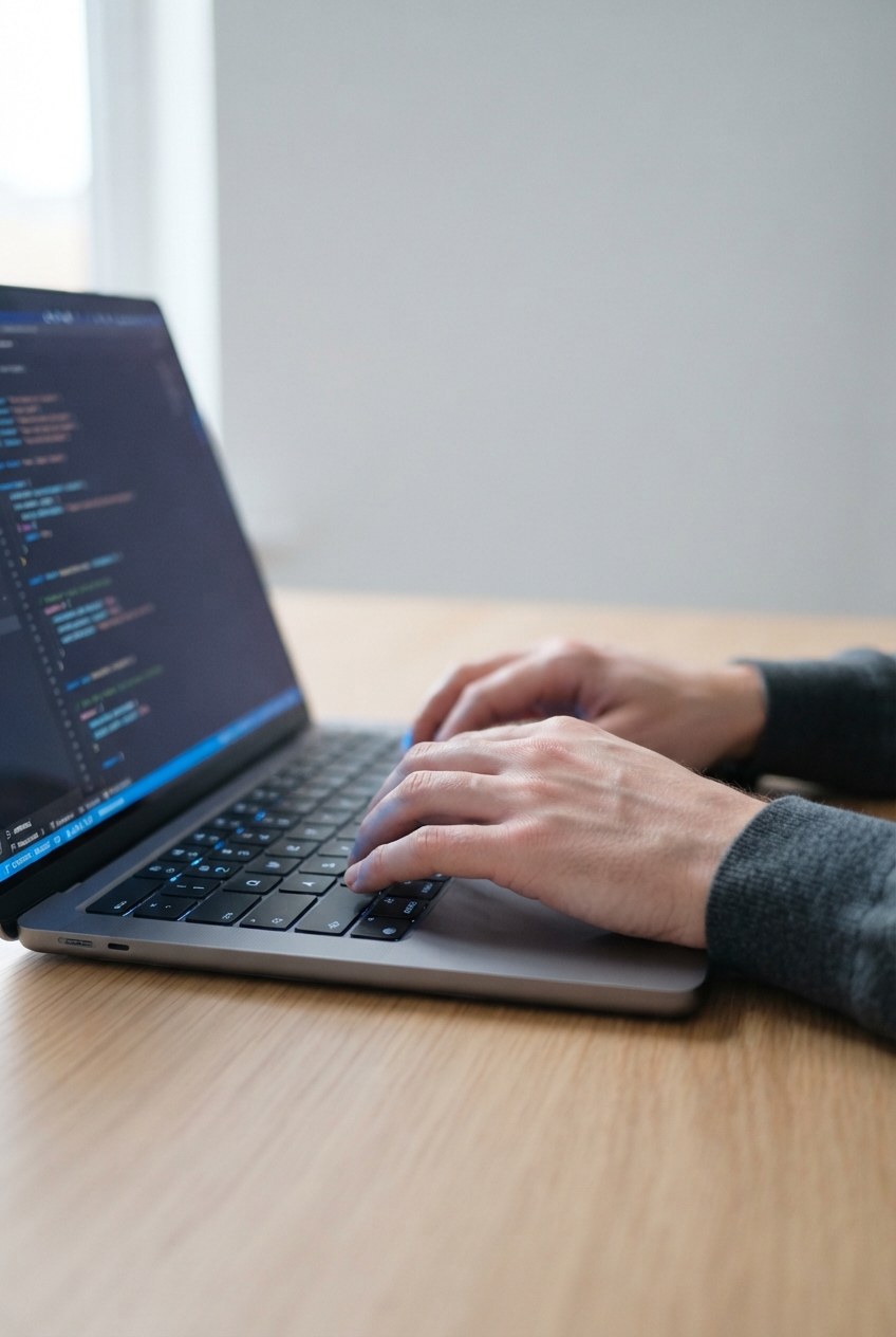 Developer at work on a laptop, hands-on engineering